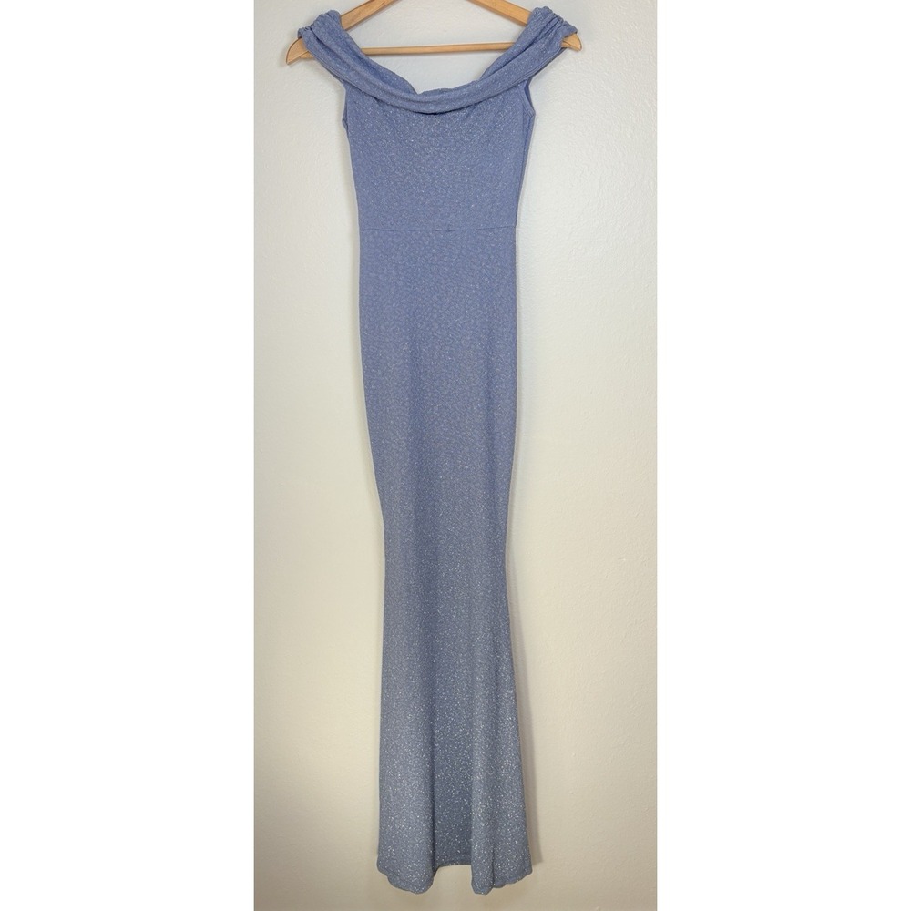 NWT Windsor Off Shoulder Glitter Maxi Column Dress Purple Old Hollywood Glam XS - Picture 4 of 12